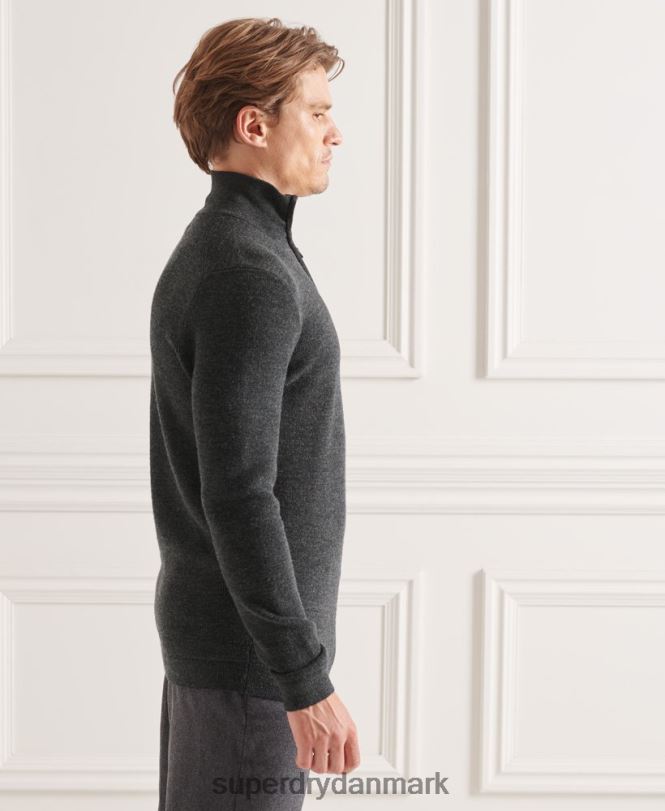 Superdry mørkegrå Mænd tøj studios merino henley trøje 868VH1293