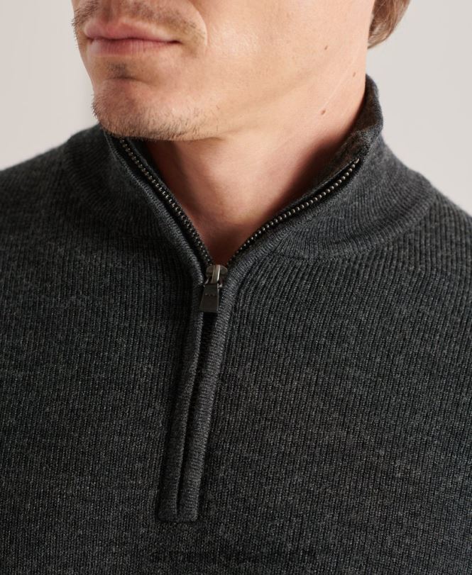 Superdry mørkegrå Mænd tøj studios merino henley trøje 868VH1293