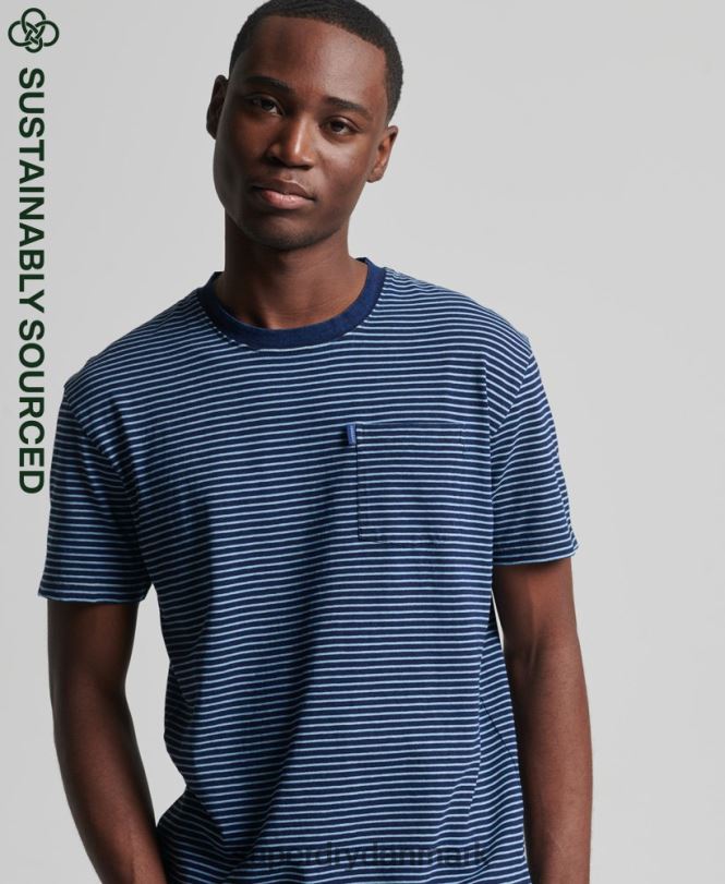 Superdry mørkeblå Mænd tøj vintage indigo strip t-shirt 868VH4830