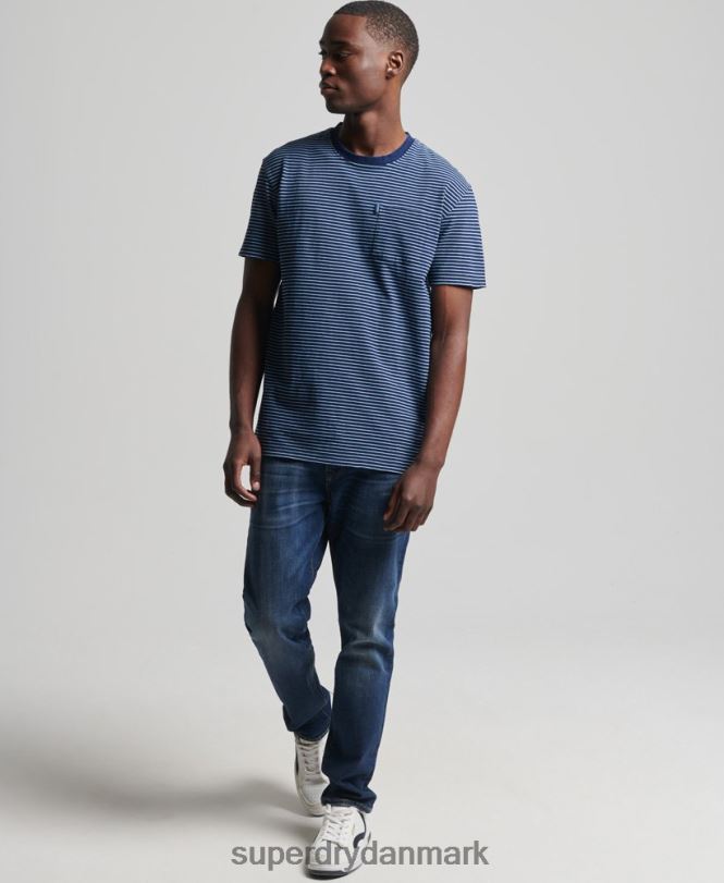 Superdry mørkeblå Mænd tøj vintage indigo strip t-shirt 868VH4830
