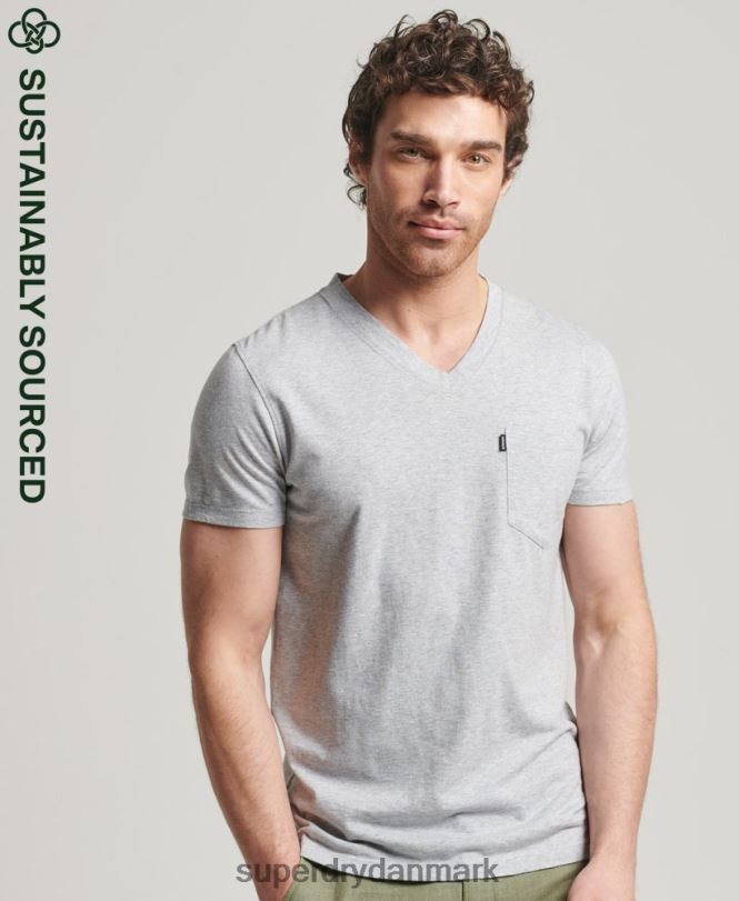 Superdry mørkegrå Mænd tøj T-shirt med v-hals i økologisk bomuld 868VH4917