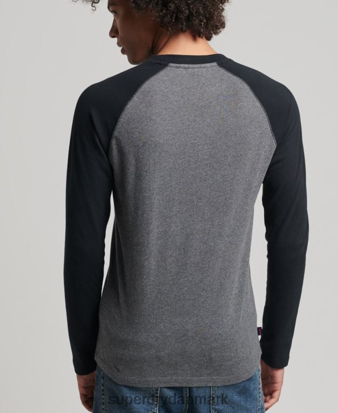 Superdry mørkegrå Mænd tøj essentiel langærmet baseballtop i økologisk bomuld 868VH1505