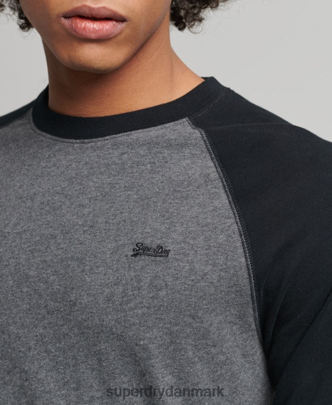 Superdry mørkegrå Mænd tøj essentiel langærmet baseballtop i økologisk bomuld 868VH1505