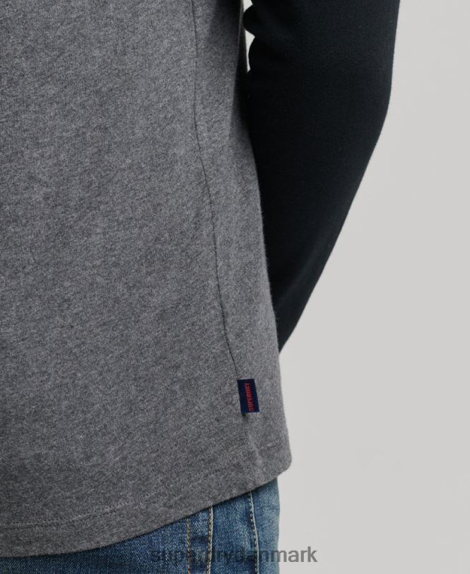 Superdry mørkegrå Mænd tøj essentiel langærmet baseballtop i økologisk bomuld 868VH1505
