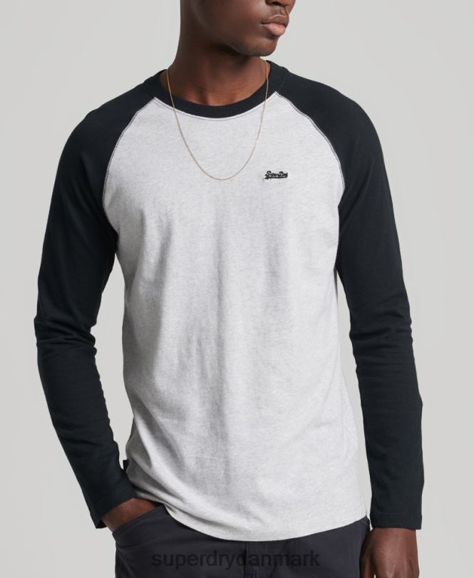 Superdry mørkegrå Mænd tøj essentiel langærmet baseballtop i økologisk bomuld 868VH1550