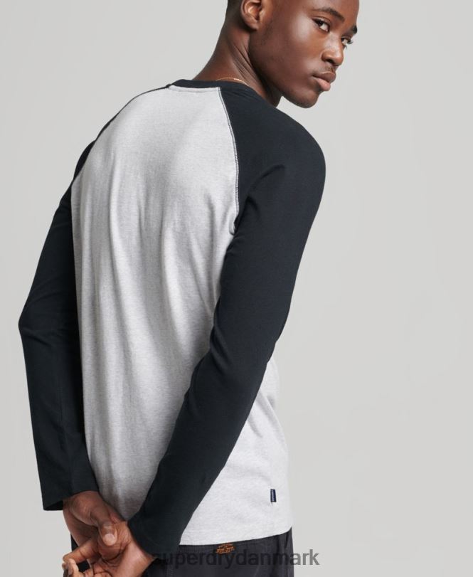 Superdry mørkegrå Mænd tøj essentiel langærmet baseballtop i økologisk bomuld 868VH1550