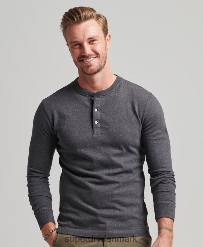 Superdry mørkegrå Mænd tøj Økologisk bomuld langærmet henley top 868VH6376