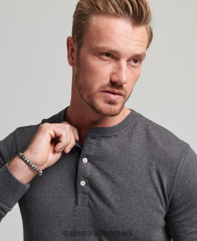 Superdry mørkegrå Mænd tøj Økologisk bomuld langærmet henley top 868VH6376