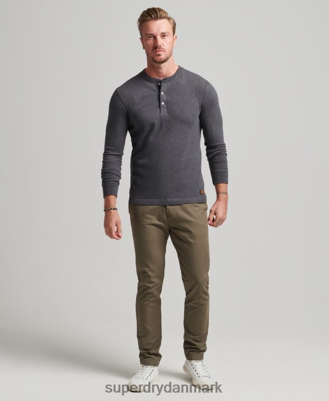 Superdry mørkegrå Mænd tøj Økologisk bomuld langærmet henley top 868VH6376
