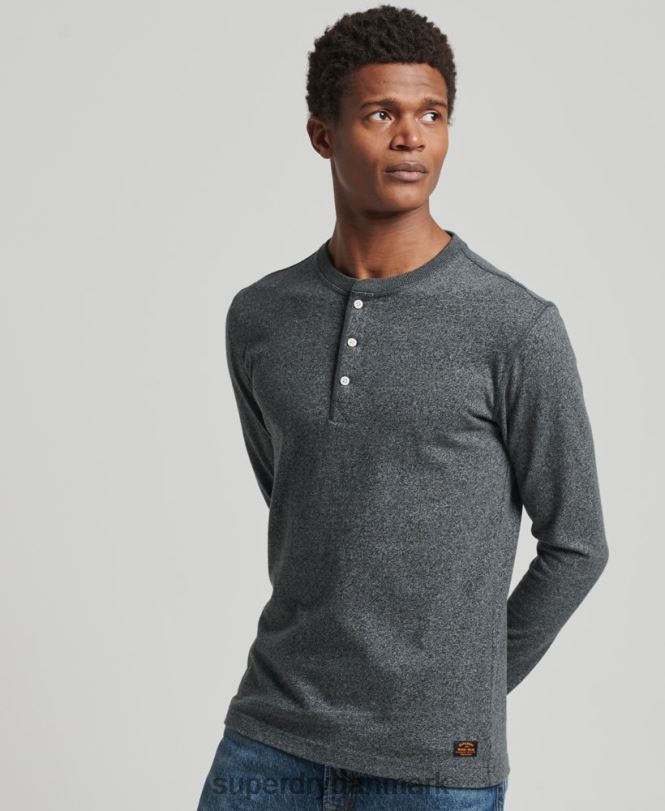 Superdry mørkegrå Mænd tøj Økologisk bomuld langærmet henley top 868VH6458