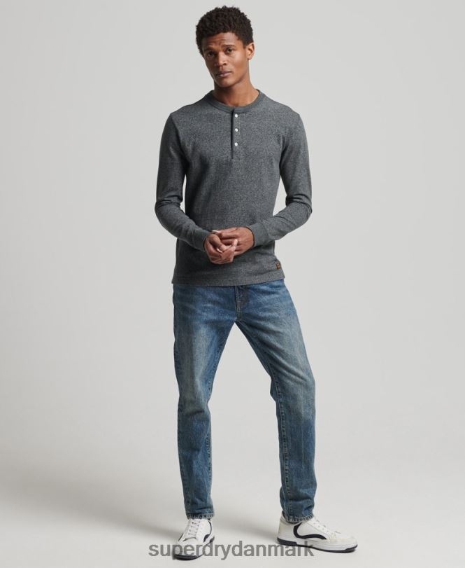 Superdry mørkegrå Mænd tøj Økologisk bomuld langærmet henley top 868VH6458