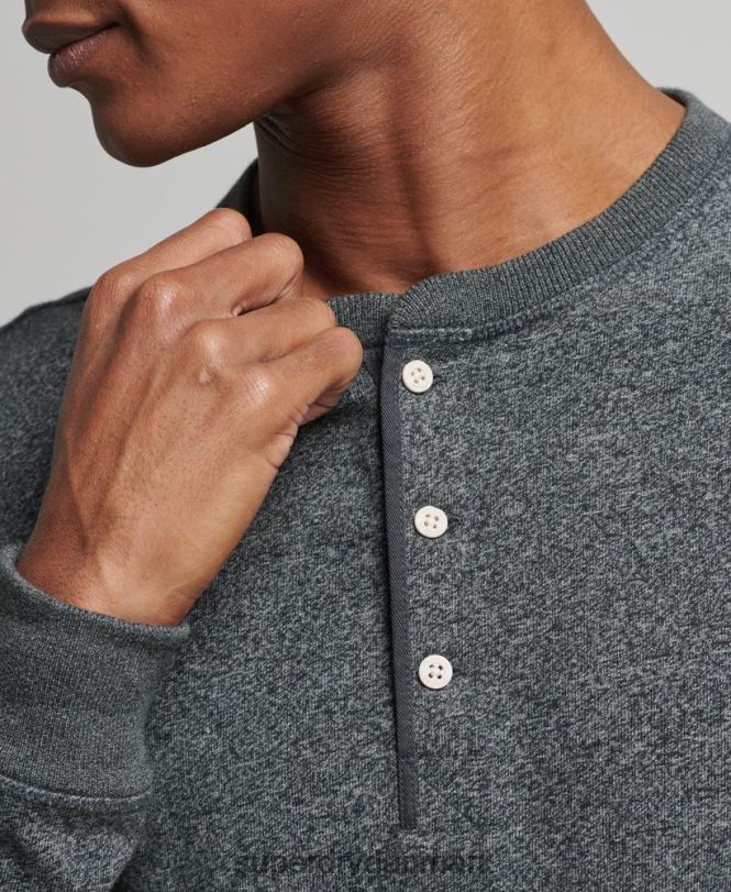 Superdry mørkegrå Mænd tøj Økologisk bomuld langærmet henley top 868VH6458