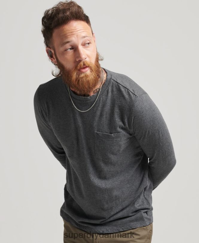 Superdry mørkegrå Mænd tøj langærmet slub jersey top 868VH6449