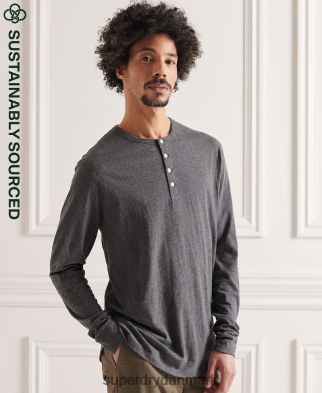 Superdry mørkegrå Mænd tøj letvægts essentiel henley top i økologisk bomuld 868VH6421