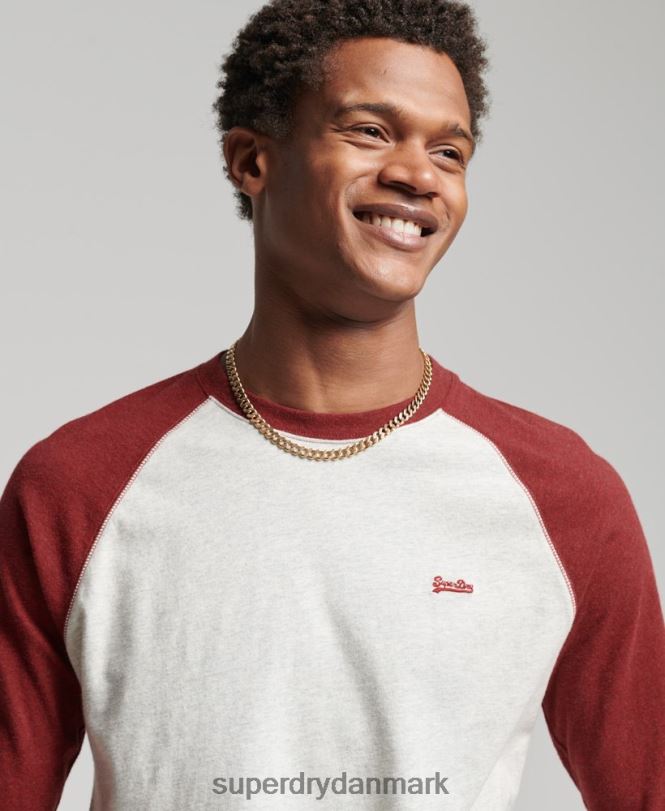 Superdry rød Mænd tøj essentiel langærmet baseballtop i økologisk bomuld 868VH1518