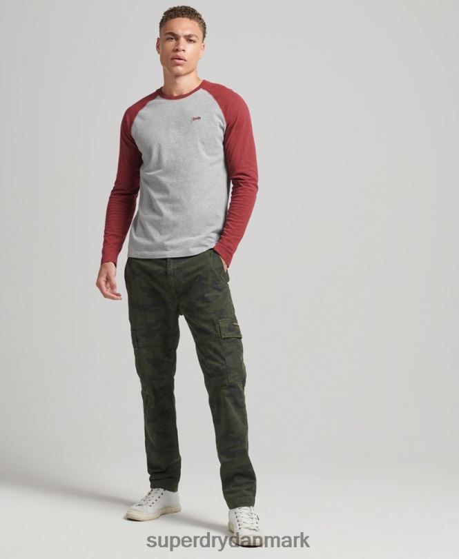 Superdry rød Mænd tøj essentiel langærmet baseballtop i økologisk bomuld 868VH1527