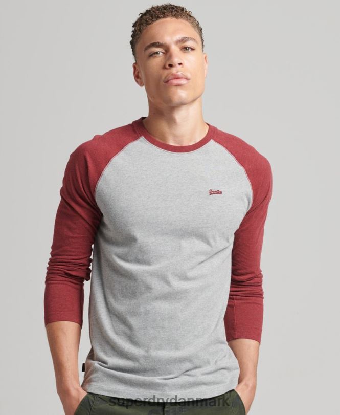 Superdry rød Mænd tøj essentiel langærmet baseballtop i økologisk bomuld 868VH1527