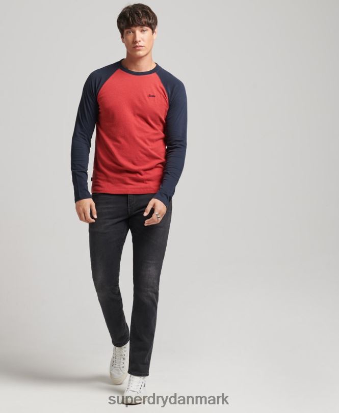 Superdry rød Mænd tøj essentiel langærmet baseballtop i økologisk bomuld 868VH1577