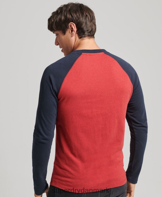 Superdry rød Mænd tøj essentiel langærmet baseballtop i økologisk bomuld 868VH1577