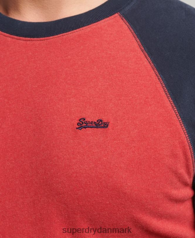 Superdry rød Mænd tøj essentiel langærmet baseballtop i økologisk bomuld 868VH1577