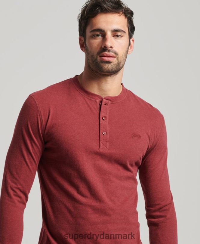 Superdry rød Mænd tøj vintage logobroderet henley top i økologisk bomuld 868VH1461