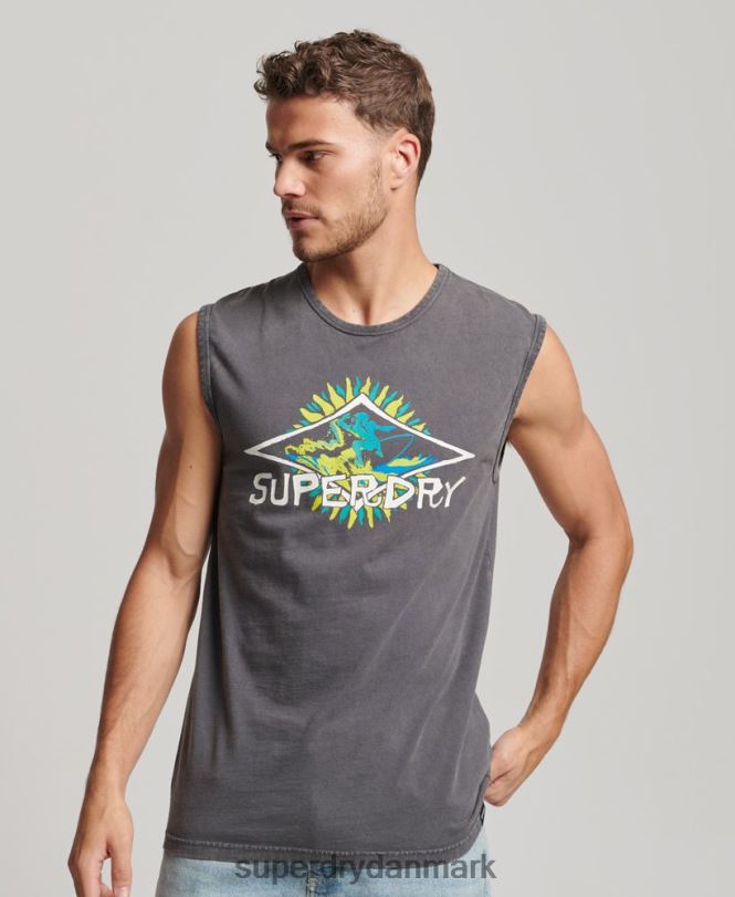 Superdry mørkegrå Mænd tøj vintage tribal surf vest top 868VH1450