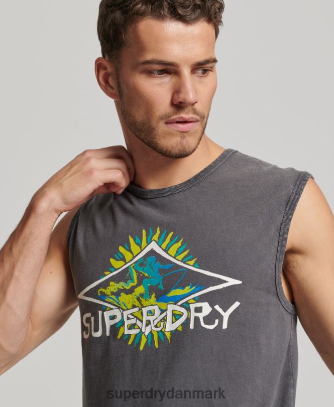 Superdry mørkegrå Mænd tøj vintage tribal surf vest top 868VH1450