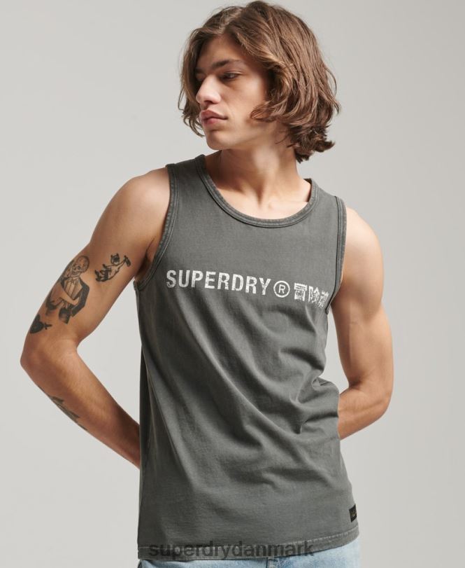 Superdry mørkegrå Mænd tøj vintage vest med firmalogo 868VH1524